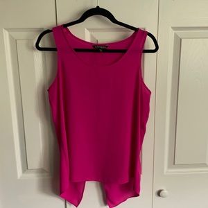 Pink open slit back tank top blouse